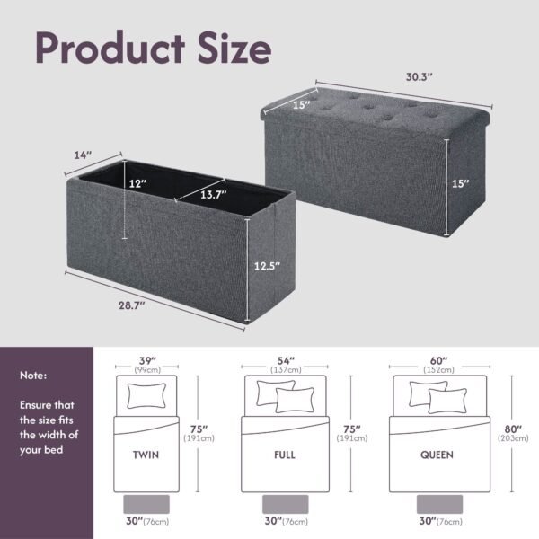 30 inches gray folding storage ottoman bench for foot rest & end bed storage chic chest design for living room bedroom entryway
