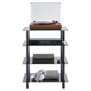 4 tier tempered glass av media stand strengthened audio video component cabinet corner shelf stereo rack stand tower for dvd