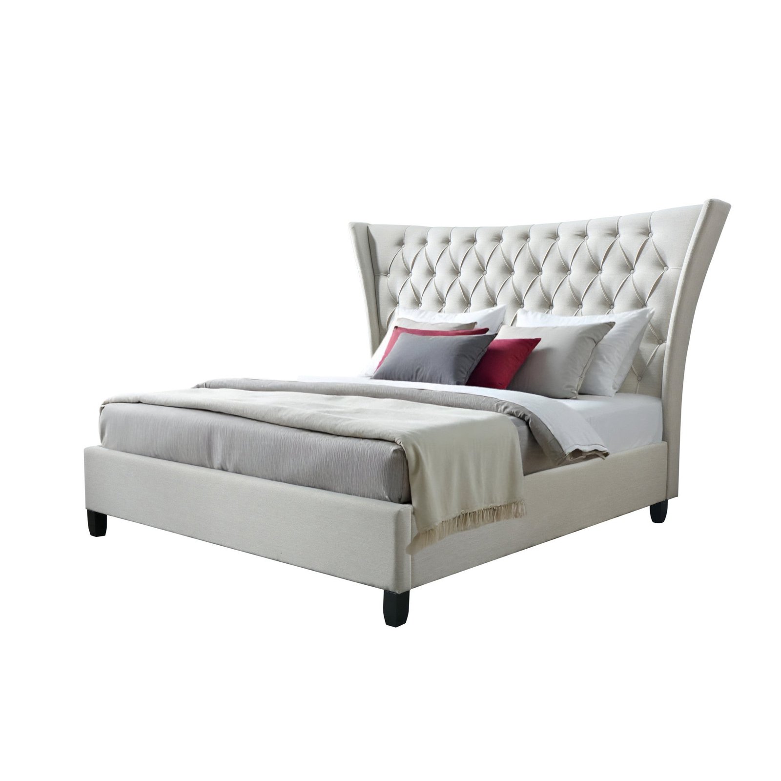 hms beige king size diamond button tufted bed frame luxurious soft upholstered bedroom furniture for home use