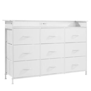 9 drawer tall fabric dresser with led bin & outlet white color