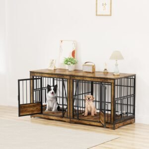 beuruku dog crate furniture, large dog kennel indoor with 2 adjustable bowls, heavy duty xl dog crate for large dogs,
