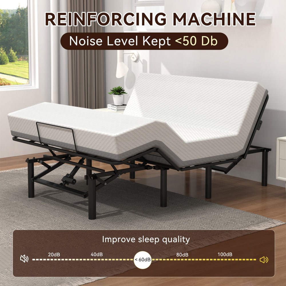 adjustable bed base frame head and foot incline quiet motor queen size zero gravity