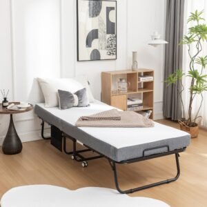 portable 75 in. x 31 in. metal frame rollaway bed with memory foam mattress & wheels 31 in. folding bed