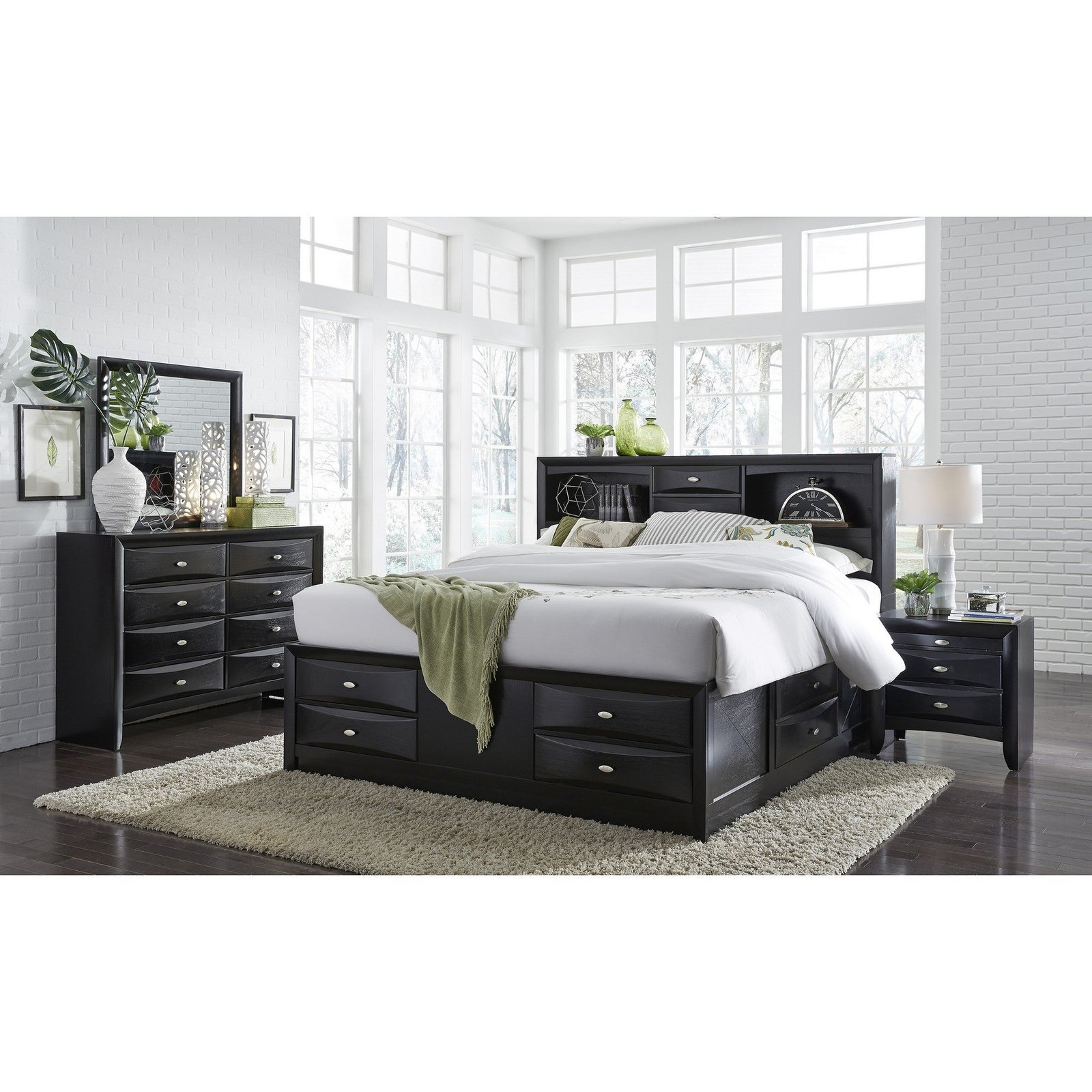 hms solid wood eight drawer bed in full black bedroom sets product