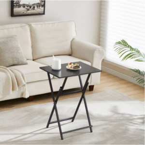 2 piece black fcj folding tv tray table set portable snack table for living room bedroom office foldable sofa side no assembly