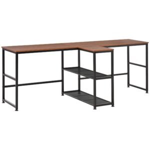 83'' two person dark walnut office desk with storage shelves large computer study writing table for home or office