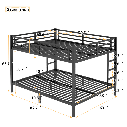 black fcj metal queen over queen bunk bed for teens adults space saving noise reduced design no box spring needed iron frame