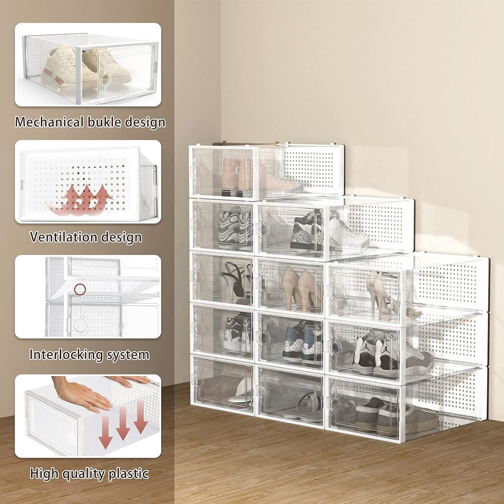 transparent shoe box storage box 15 pieces, dust proof and moisture proof, easy to assemble, suitable for storing shoes, toys,