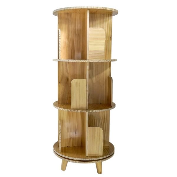 3 layer 360 rotation pine wood bookcase display rack and bookshelf