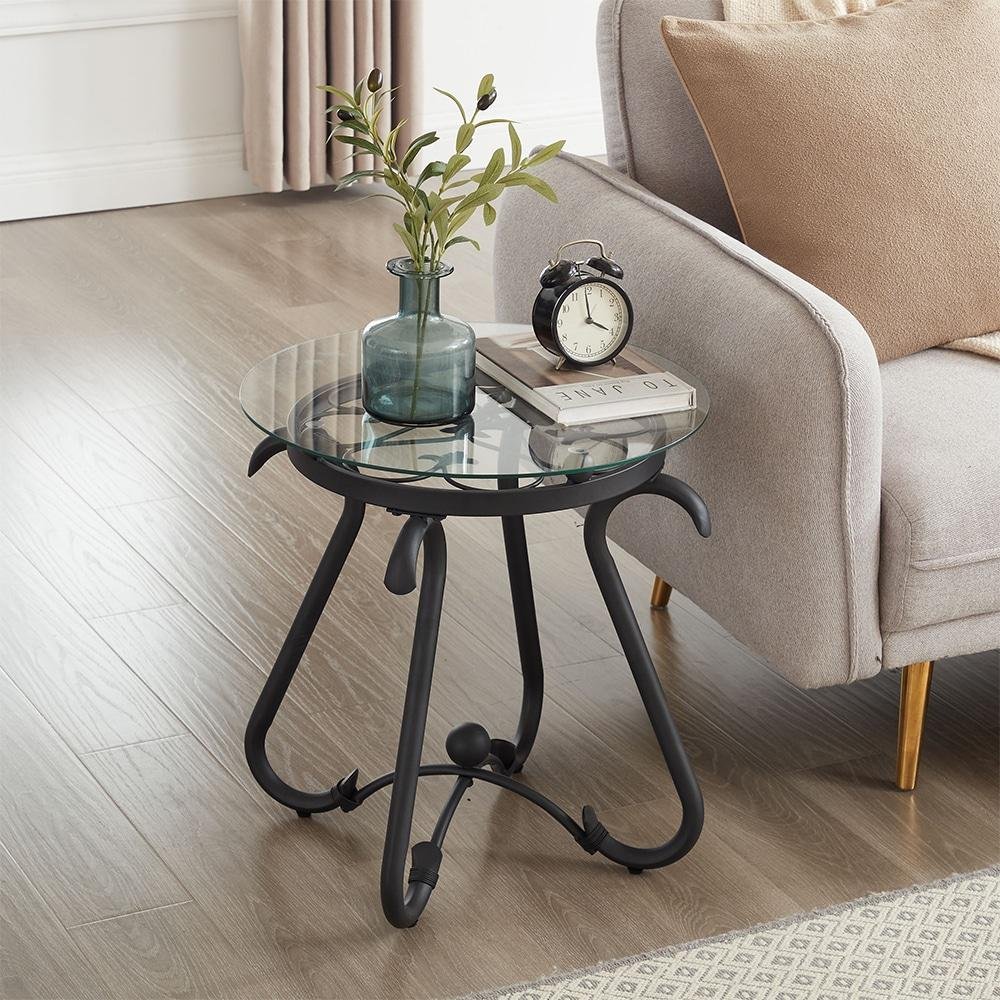 2 piece tempered glass surface coffee table set, decor coffee table round end side table with sturdy construction