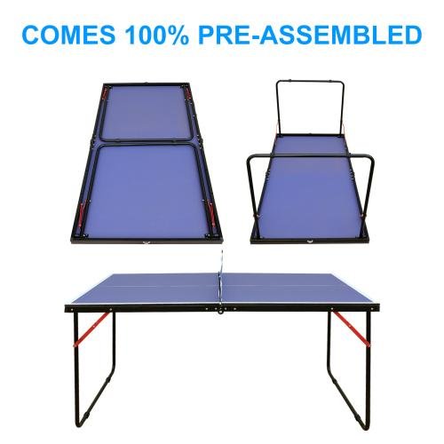 4.5ft table tennis table foldable & portable ping pong table set with net and 2 ping pong paddles for indoor outdoor game