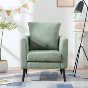 modern accent chair, upholstered armchair for living room ,mid century fabric lounge chair w/ pillow, comfortable reading chair