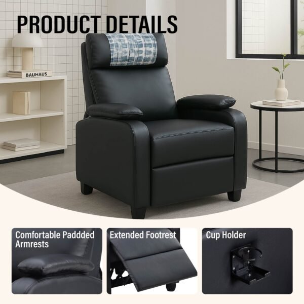 classic traditional manual recliner chair comfortable black single sofa for living room with arms and back