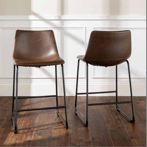 fcj industrial set of 2 brown faux leather counter stools for dining room industrial style furniture