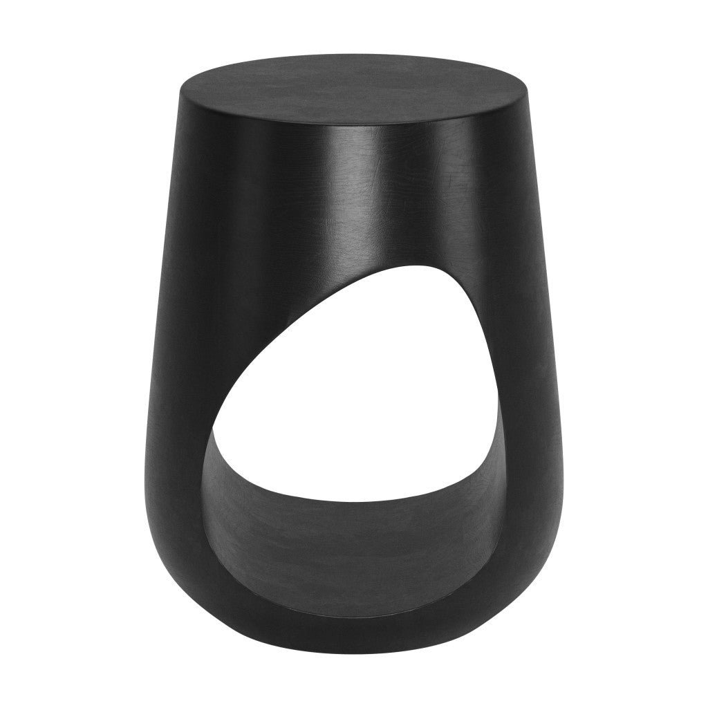 18" black solid wood round mod geo end table living room furniture by hms
