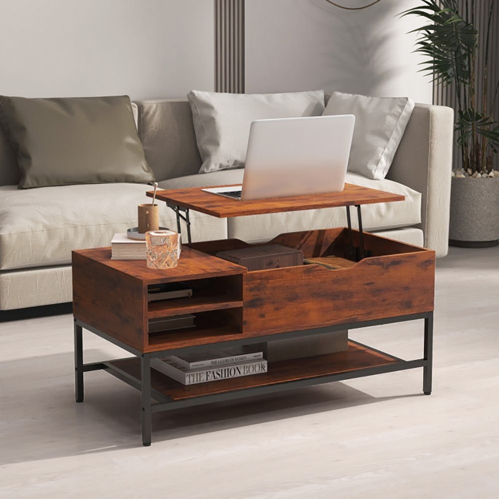 1pc lift top coffee table with hidden compartment and removable storage shelf