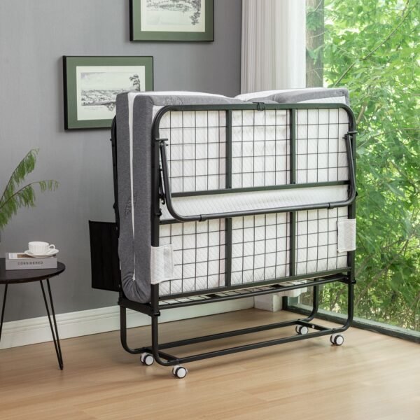 75 in. x 45 in. portable metal frame rollaway bed memory foam mattress wheels 45 in. x 75 in. folding metal bed bedroom