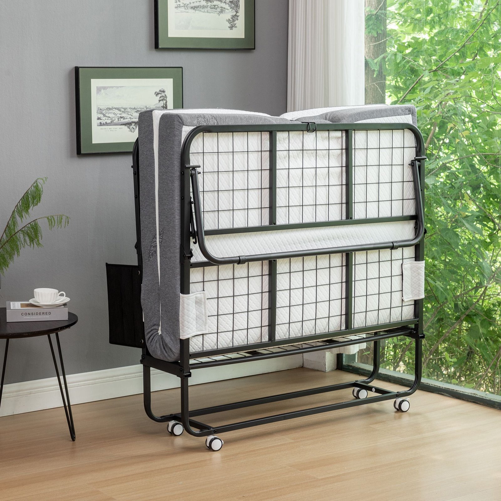 75 in. x 45 in. portable metal frame rollaway bed memory foam mattress wheels 45 in. x 75 in. folding metal bed bedroom