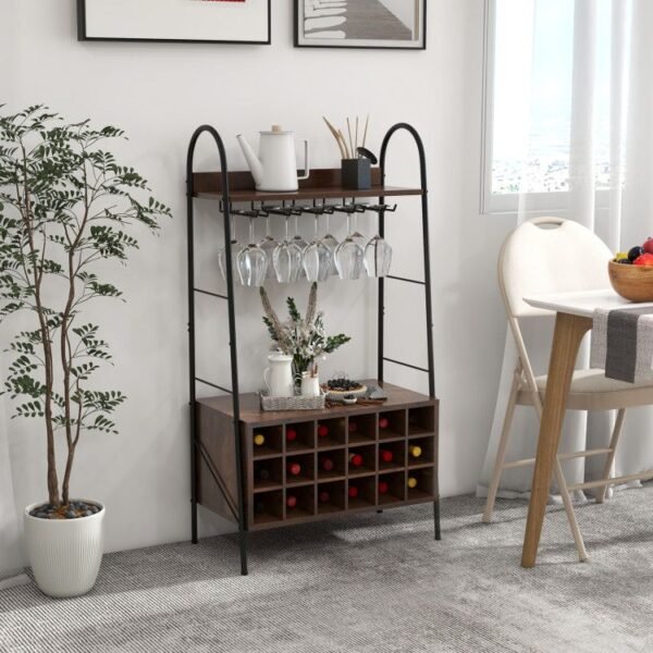 baker's rack with detachable wine rack and 5 rows of stemware holder wine rack and stemware storage solution