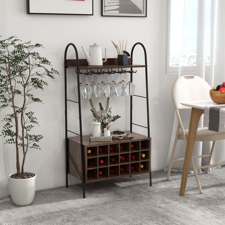 baker's rack with detachable wine rack and 5 rows of stemware holder wine rack and stemware storage solution