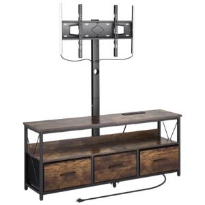 52" brown tv stand mount for 75 tvs led light entertainment center 3 drawers power outlets height adjustable tv console for