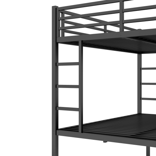 black fcj metal queen over queen bunk bed for teens adults space saving noise reduced design no box spring needed iron frame