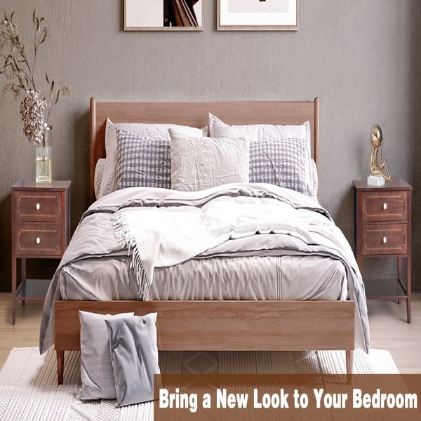 2 drawer wood nightstand end side table for bedroom & living room