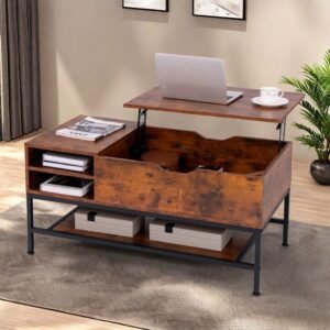 1pc lift top coffee table with hidden compartment and removable storage shelf