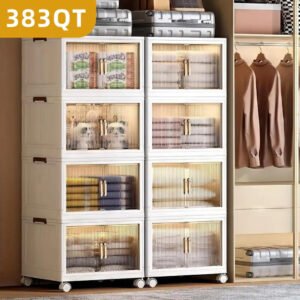 clear door foldable storage box 4 tier large capacity organizer, easy access,
