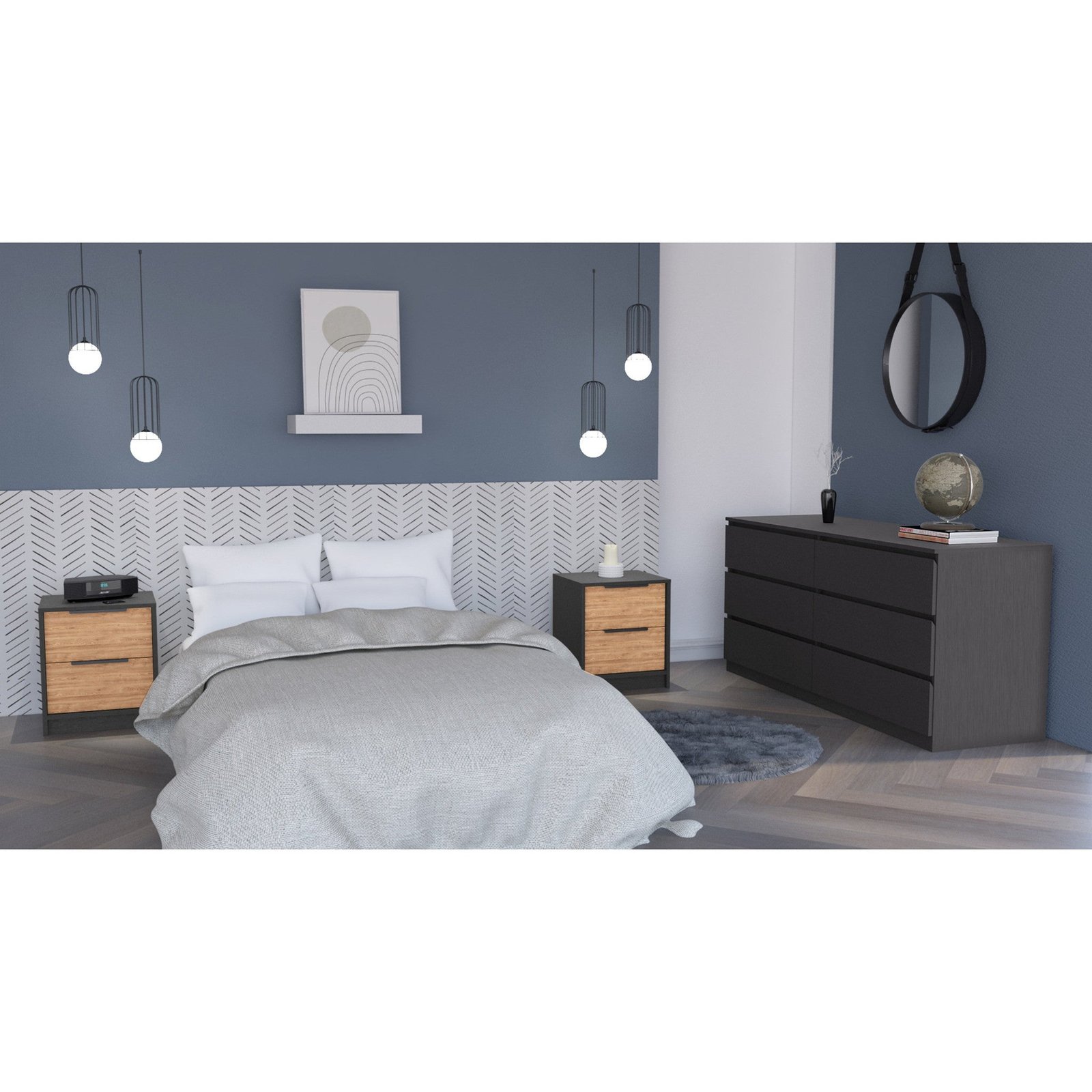 hms modern luxury three piece brown and black king size bedroom set european style solid wood furniture for home use