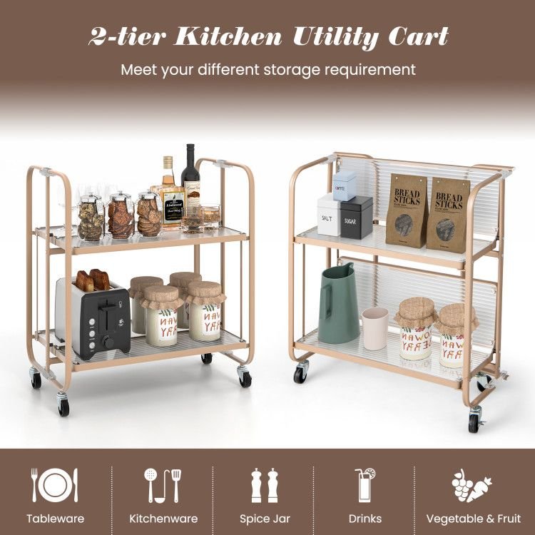 2 tier mobile serving cart with tempered glass shelf kitchen islands & carts product