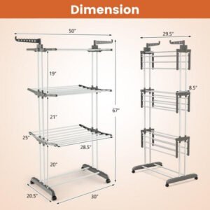 1 pc 4 tier clothes drying rack with rotatable side wings and collapsible shelves