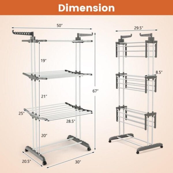 1 pc 4 tier clothes drying rack with rotatable side wings and collapsible shelves