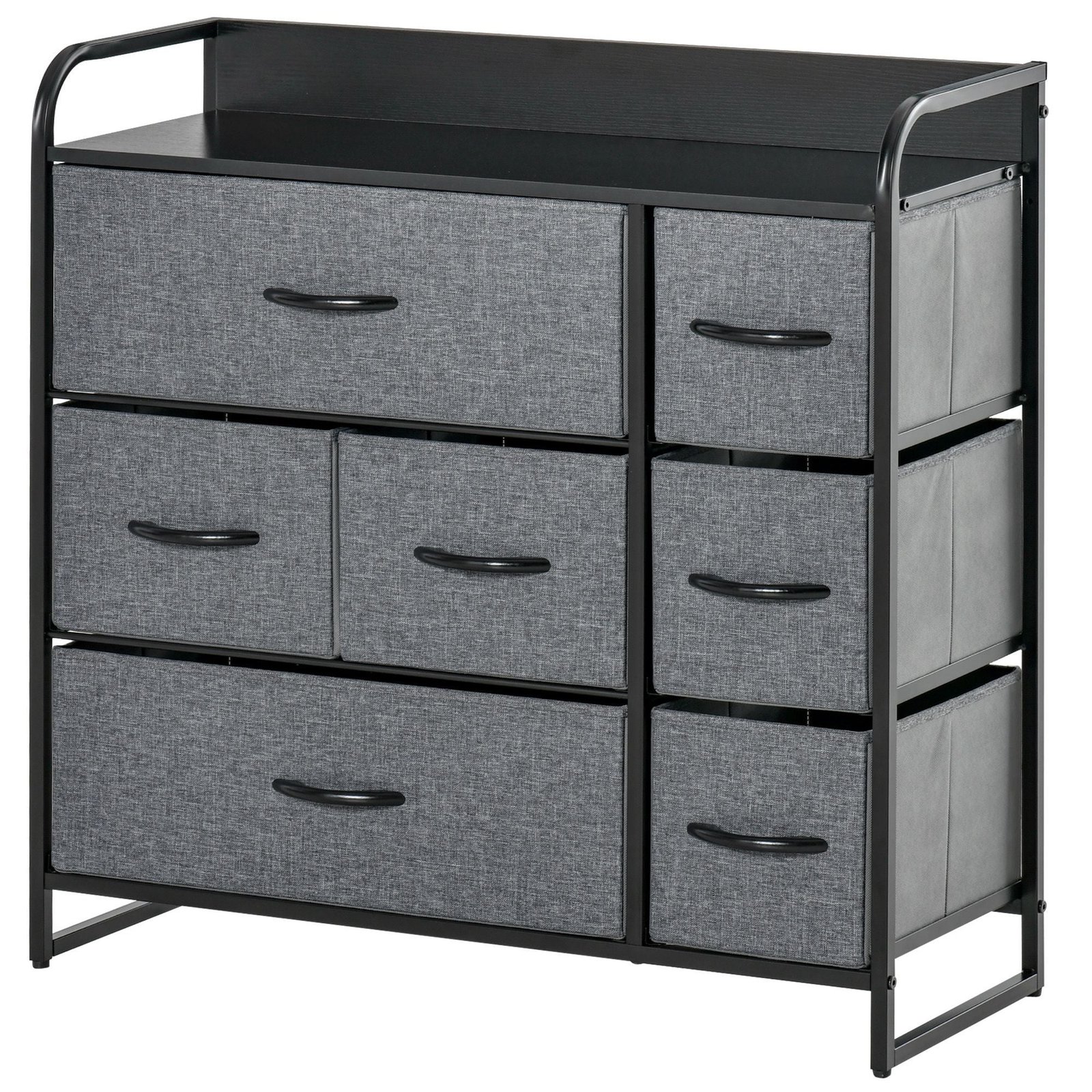7 drawer gray dresser with steel frame & wooden top fabric chest for bedroom or hallway storage