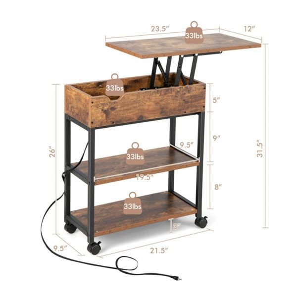 adjustable bedside table with charging capability and wheels convenient computer desk