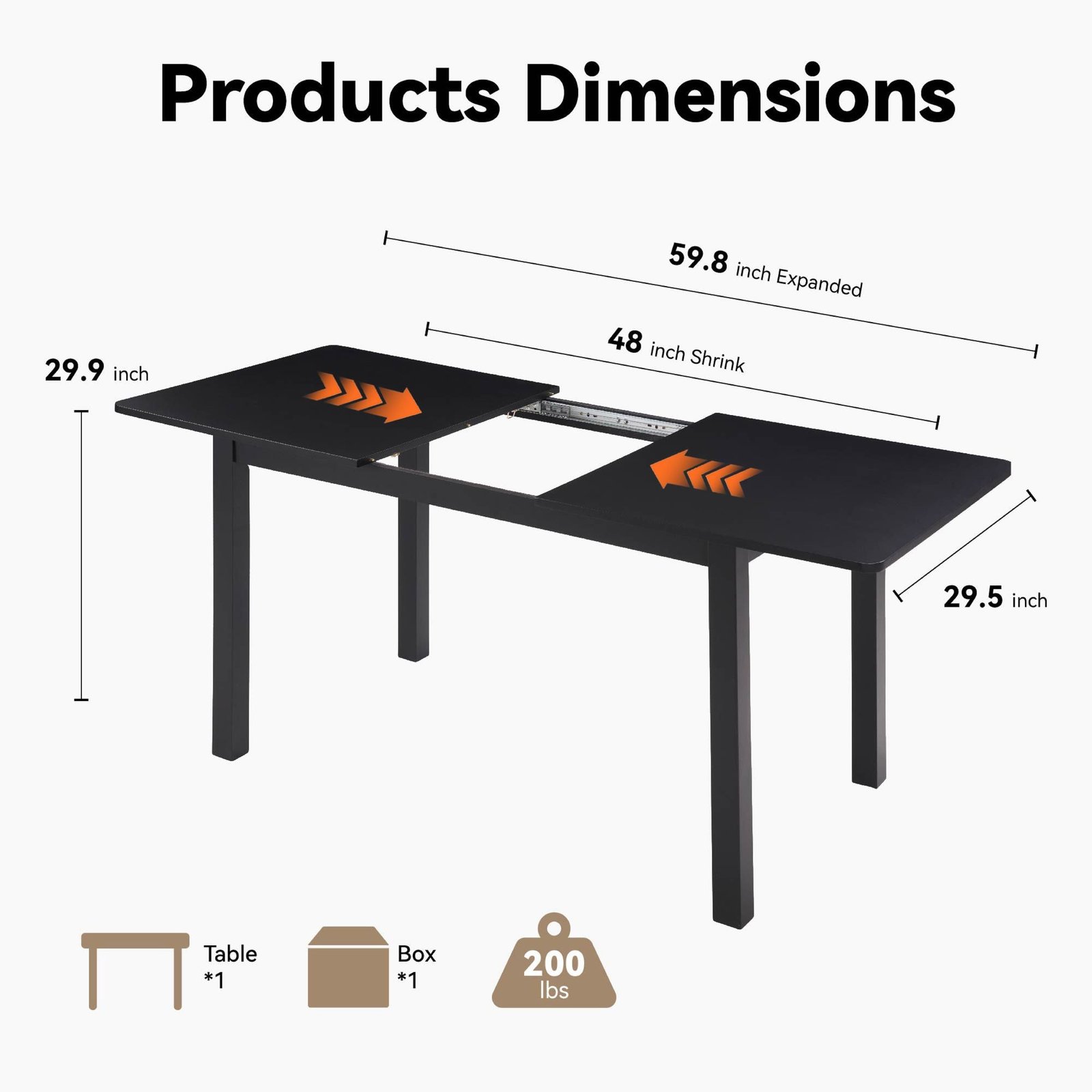 59'' extendable black wooden dining table modern home office furniture for 4 8 people for small spaces kitchen & living room use