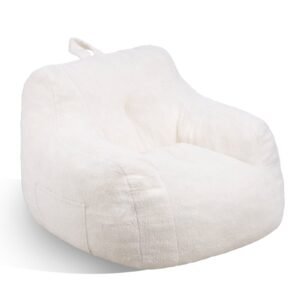 3 feet bean bag chair soft teddy velvet cover 25d memory foam filled soft armrests storage pocket for bedroom playroom white