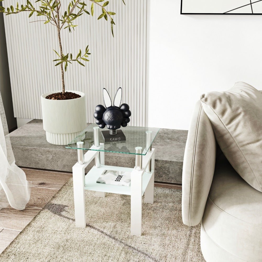 1 piece modern tempered glass tea table coffee table end table, square table for living room, transparent/white