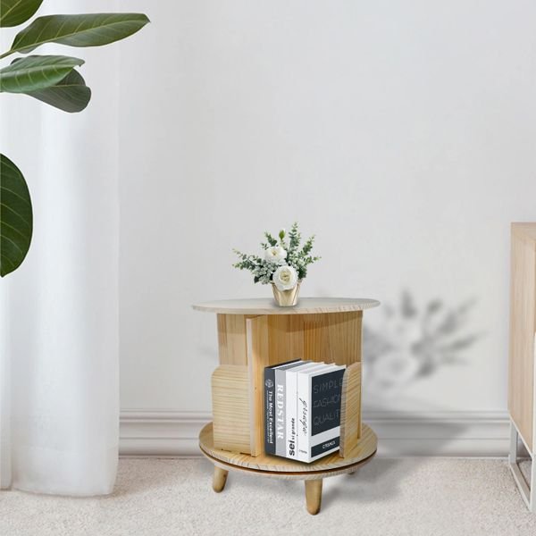 1 layer 360 rotation pine wood bookcase display rack and bookshelf