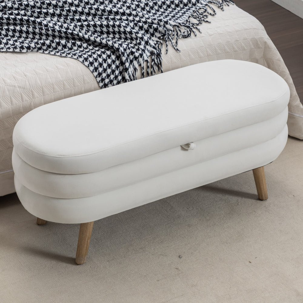 036 velvet fabric storage bench bedroom bench with wood legs for living room bedroom indoor,light gray