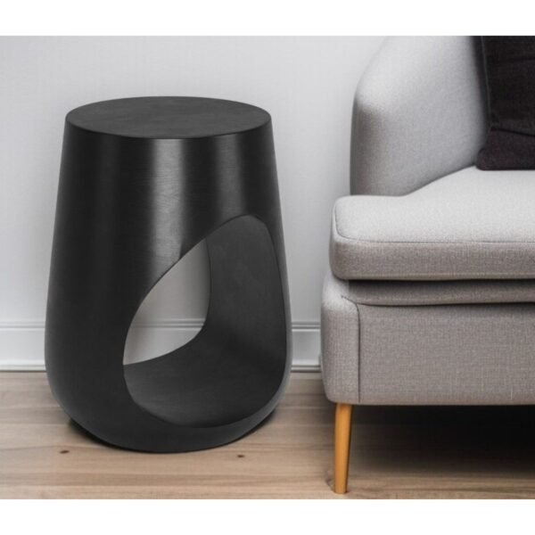 18" black solid wood round mod geo end table living room furniture by hms