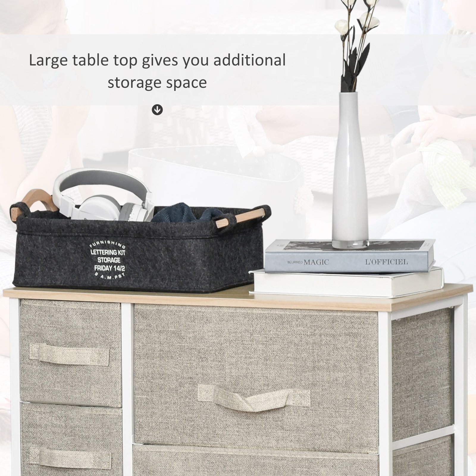 7 drawer gray fabric dresser with easy pull bins metal frame for convenient bedroom storage