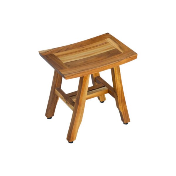 hms 14" natural teak curvilinear shower bench for bathroom bedroom living room kitchen wood shower stool storage