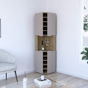 aged oak finish ten wine cubbie corner bar cabinet bell series