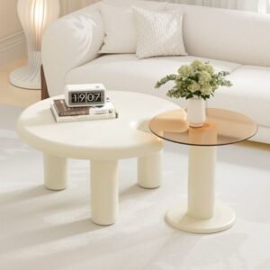 circular beige cream coffee table set easy assembly living room furniture