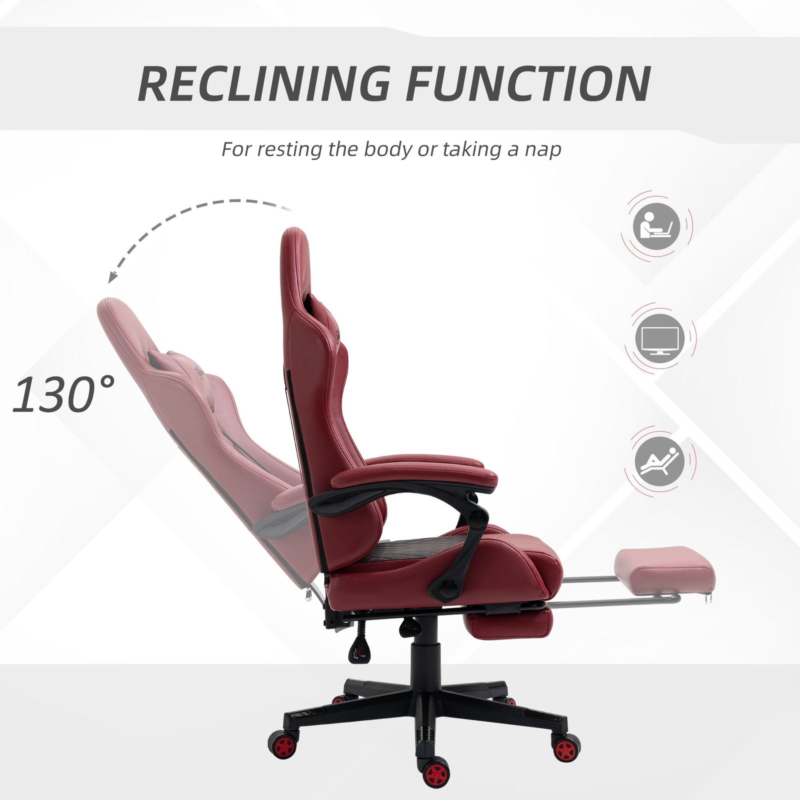 adjustable height gaming chair with lumbar support red pu leather swivel and reclining feature