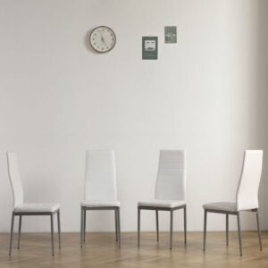 4pcs white pu leather dining chair with gray leg n201 horizontal sewing decoration backrest cushion