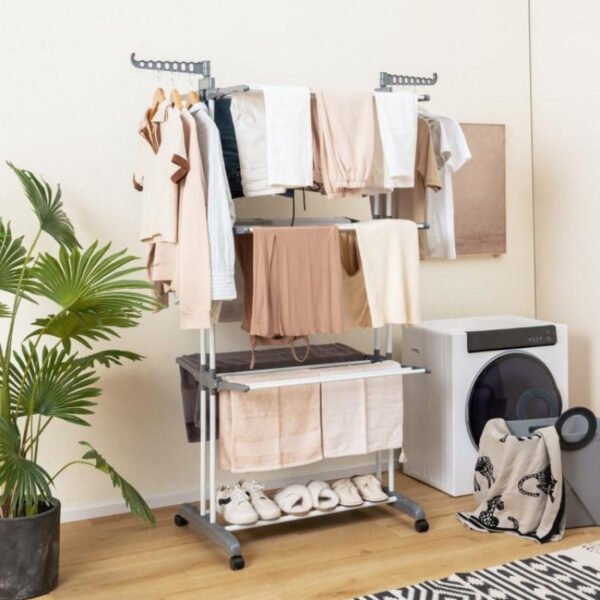 1 pc 4 tier clothes drying rack with rotatable side wings and collapsible shelves