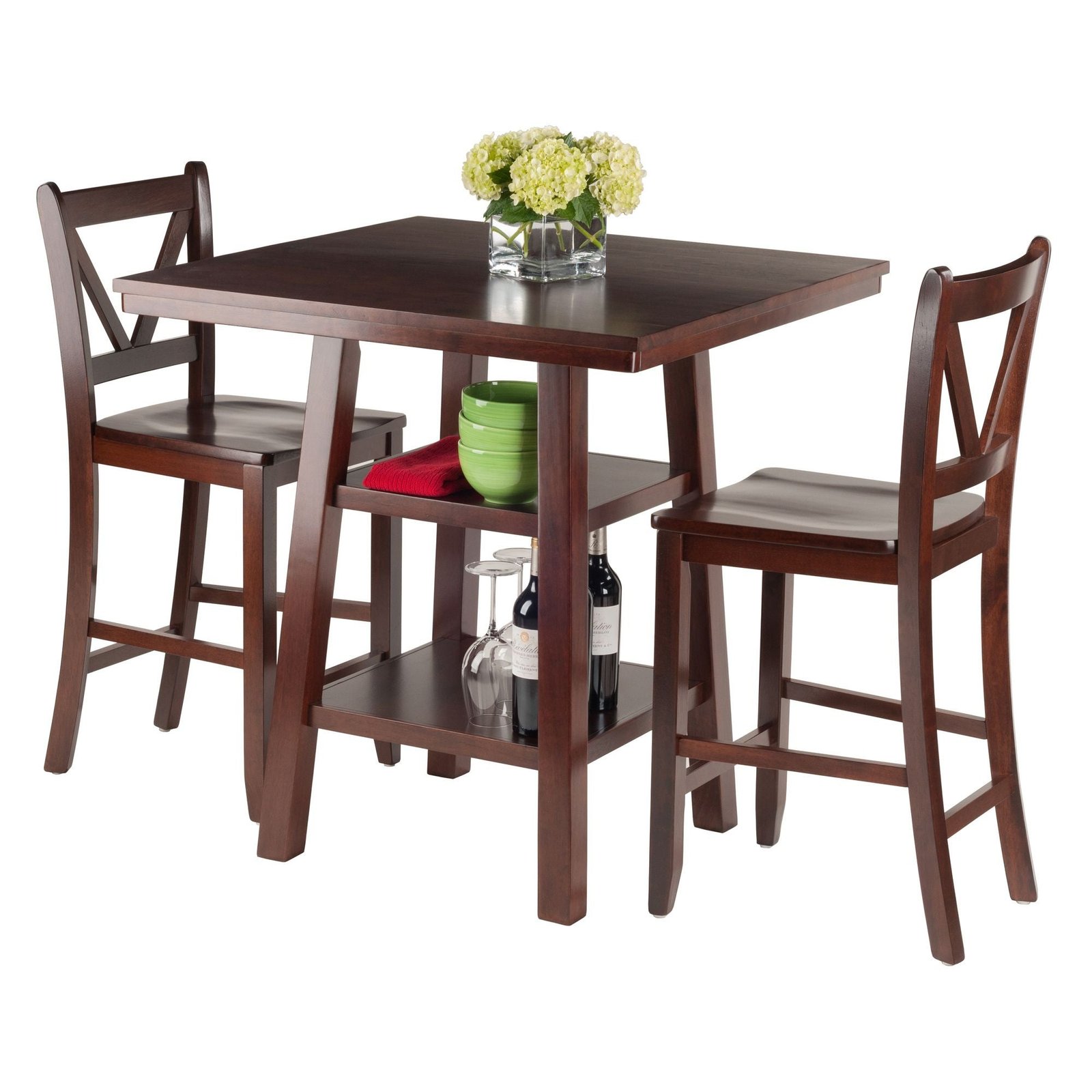 orlando 3 piece dining room furniture set high table with 2 v back counter stools and 2 shelves