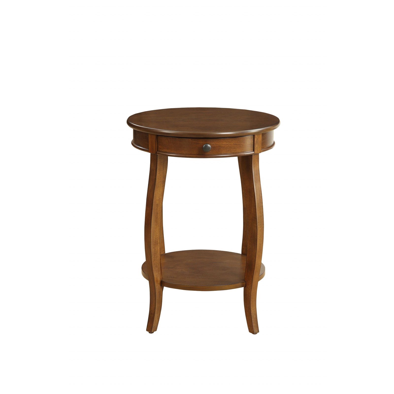 24" hms brown solid wood round end table with shelf for living room cabinets